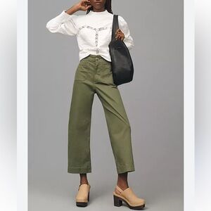 Maeve The Colette Wide Leg Cropped Olive Green Stretch Pants-30/М